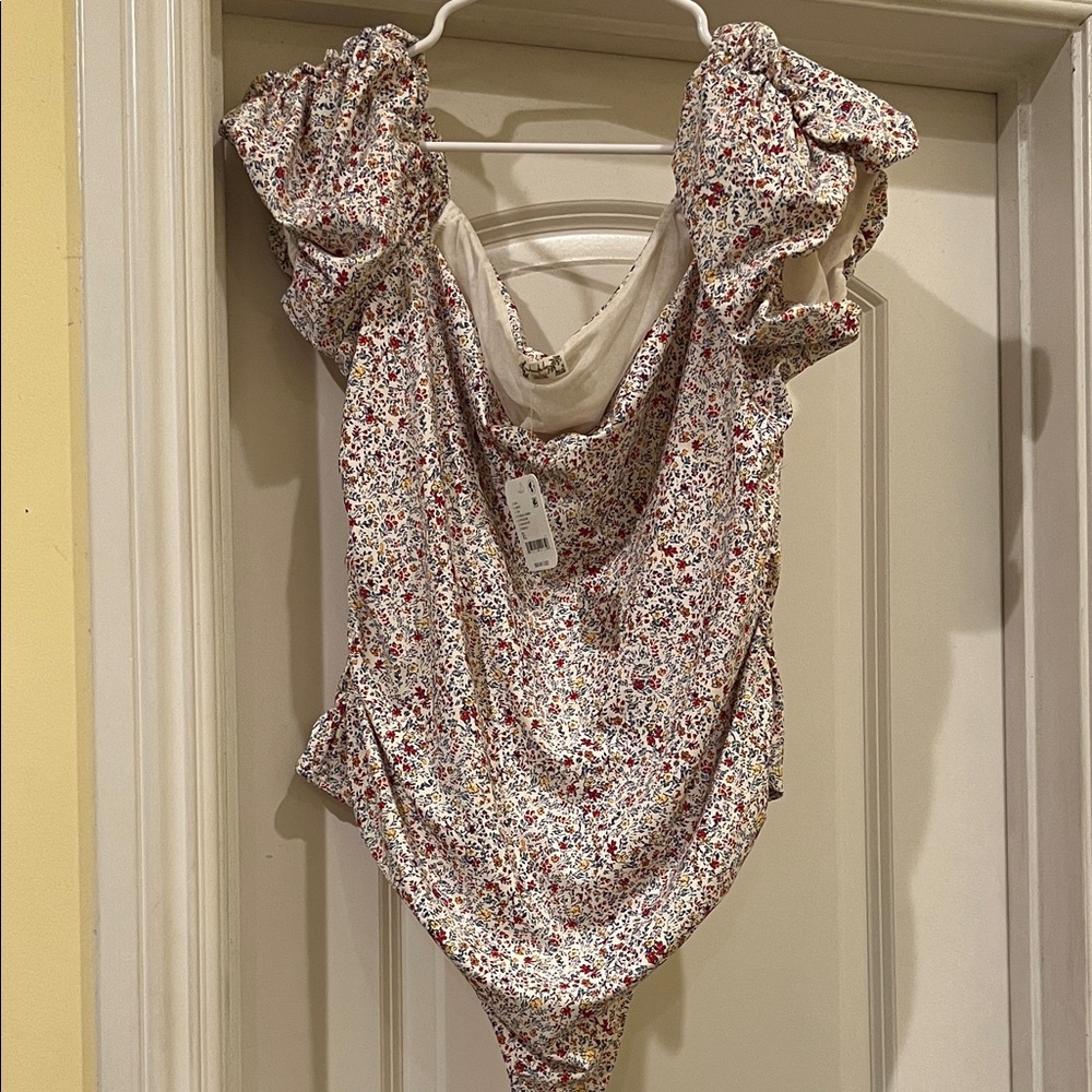Free People Floral Puff Sleeve Bodysuit